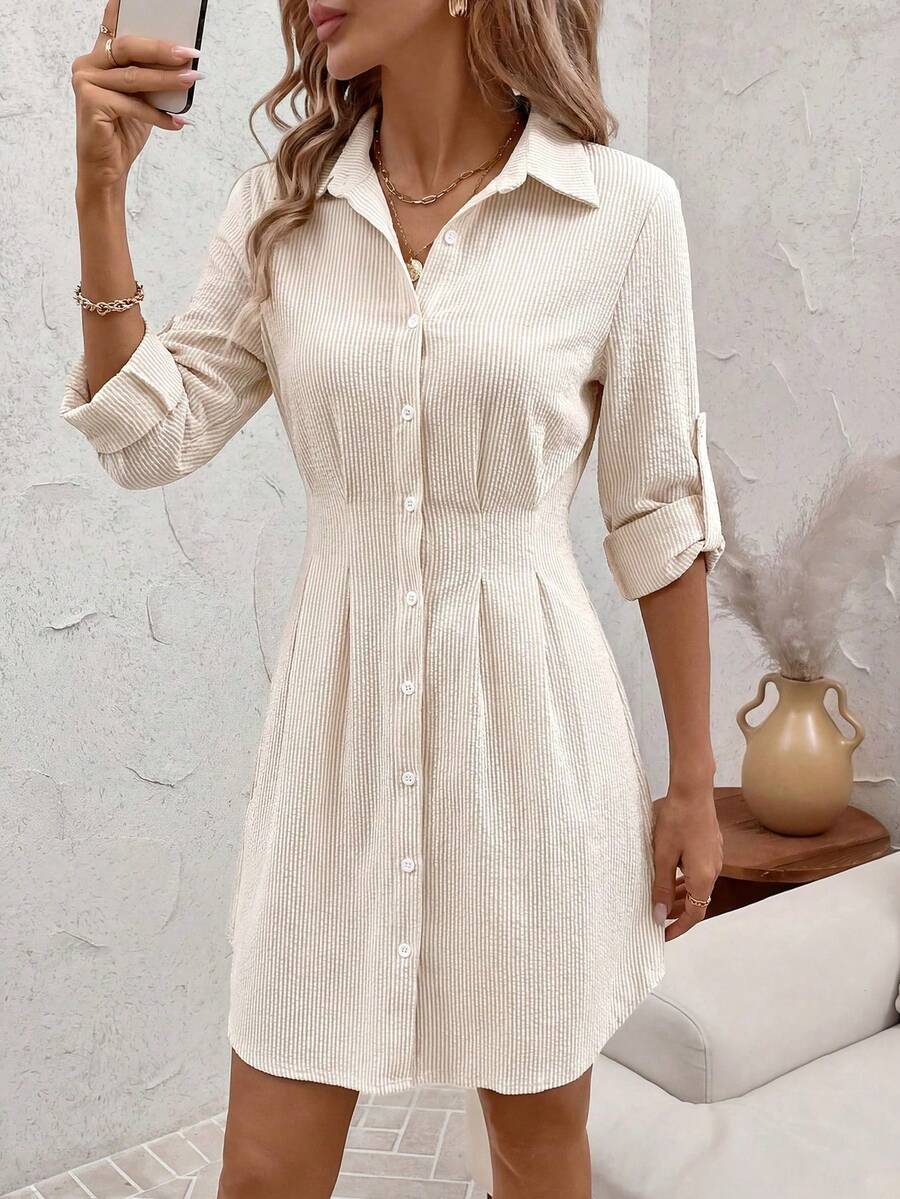 Women Short Dresses - 杏色 3 - 查看 1