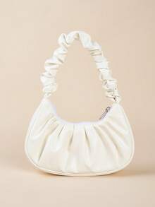 1pc Girls Fashion Ruched Handbag, Suitable For Daily Outings - White - View 10