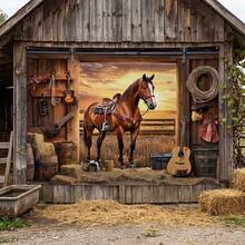 2D Flat Cowboy Horse Racing Theme, Vintage Stable Style, Includes Wooden Fence, Cowboy Hat, Haystack, Vintage Carriage Wheel, Suitable For Indoor And Outdoor Themed Events, Can Be Used As Wall Decor, Photo Backdrop, Home Decoration, Outdoor Party - 1 - View 25