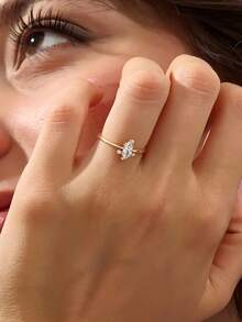 QIUCHU 1pc, S925 Sterling Silver, Original Personalized Grain Rice Ring, Fashion Daily Commute Finger Ring, Minimalist Tail Ring Index Finger Ring. Suitable For Women's Daily, Dating, Gathering Wear, Also An Excellent Holiday Gift. Silver Net Weight: 1.4g - Gold - View 8