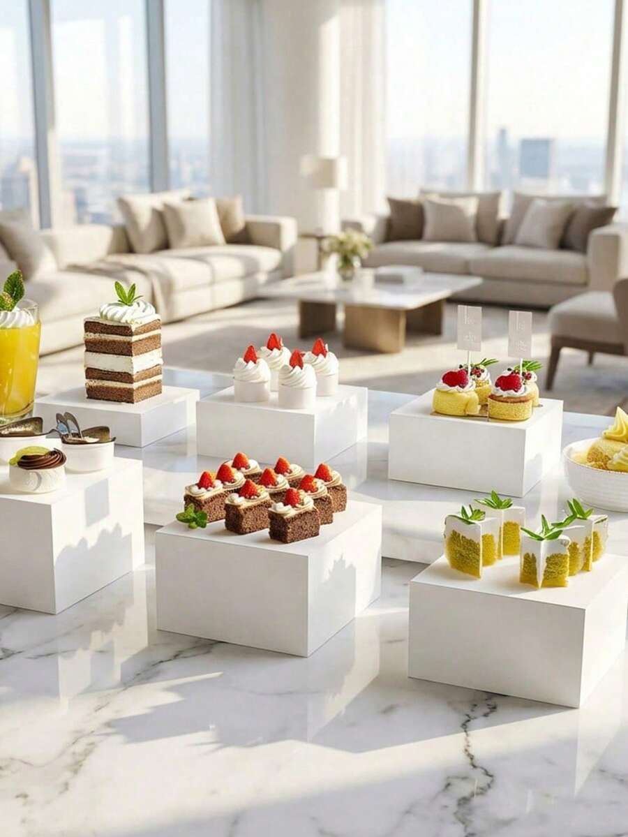 1/6 buah Stand Pajangan Prasmanan Akrilik, Baki Pajangan Makanan, Kotak Kubus Dessert Berdasar Berongga, Rak Penyimpanan Meja Kubus Putih untuk Pesta, Pernikahan, dan Acara Liburan Lainnya, Pajangan Kue dan Dessert
