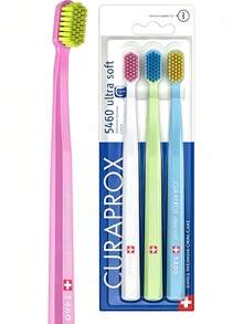 3pcs Pink Swiss Curaprox Ultra Soft Style Family Set, Meets Daily Oral Care Needs For The Whole Family, Practical And Cost-Effective Toothbrush Holder, Random Color, Small Head Design, Odorless, Gum Protection, Gentle And Non-Damaging To Teeth, Travel Set, Adult Manual Toothbrush Set, Gum Protection And Interdental Cleaning, Multi-Color Assorted Brushes - Multicolor - View 11