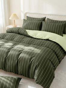 2/3 Piece Striped Duvet Cover Set, Home Textiles, Minimalist Style, Green & White Stripes, Comfortable & Breathable Bedding Set, Soft & Anti-Pilling, Without Duvet Insert, Suitable For All Bed Sizes, All Season, Room Decor - Multicolor - View 5