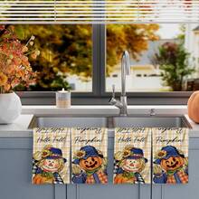 2/4/48pcs Halloween Series Scarecrow Pumpkin Pattern Printed Kitchen Towels - Ultra Soft, Highly Absorbent Polyester Tablecloths And Hand Towels, Perfect For Holiday Decor, Kitchen Decor, Party Decor. - Multicolor - View 4