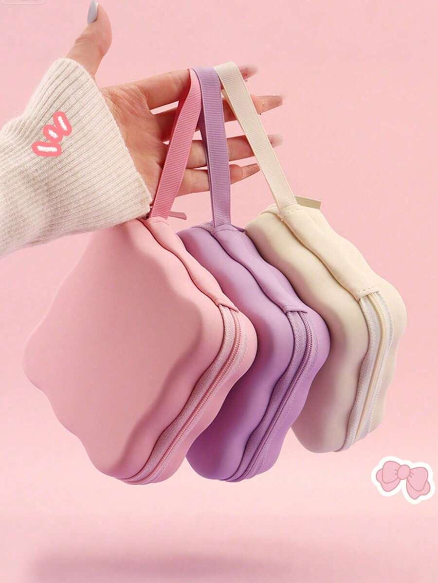 Square Wavy Large Capacity Data Cable Storage Bag, Suitable For Camera Charger, Earphones, Portable Digital Products, Cute Cartoon And Solid Color Styles, Summer Vacation Travel Outdoor Activities Travel Essentials - Multicolor - View 1