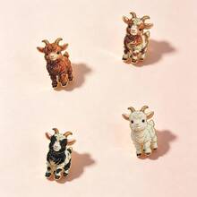 1pc Gold Outline Cute Baby Goat Enamel Pin Multi Color Fluffy Kid Goat Lapel Pin, Metal Pin For Jackets Bags, Farm Animal Lover Gift - Multicolor - View 4