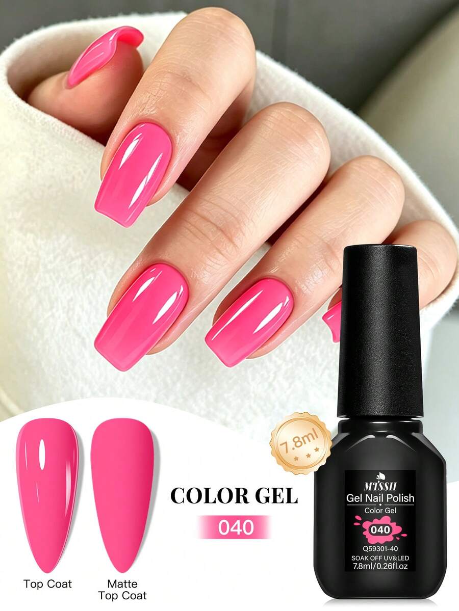 Mtssii 7.8ml Hot Pink Rose Red Gel Nail Polish, Vibrant Fuchsia Magenta UV Curing Gel Varnish, Soak Off Semi Permanent Color Gel, High Coverage Glossy Solid Nail Gel For Spring Summer Manicure, DIY Nail Art Salon Supplies For Girls Dating Holiday Nails