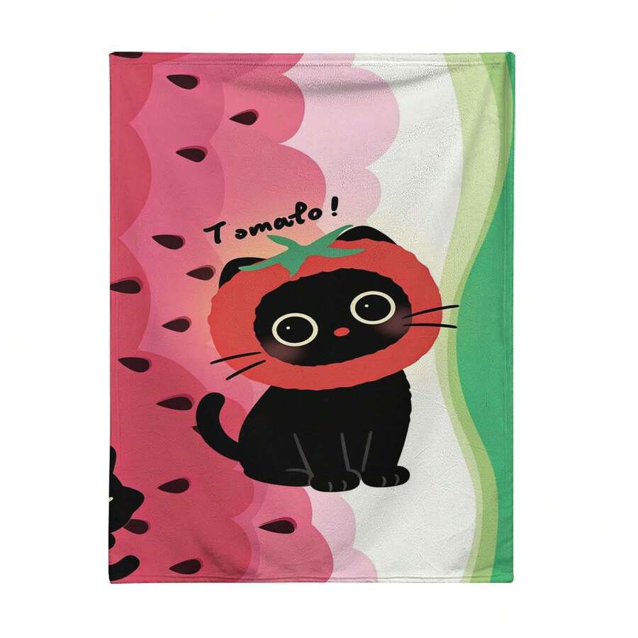 Tomatenhut-Schwarzkatzen-Decke, geeignet als Geschenk, neutral getönte warme Decke für Erwachsene mit Tomaten- und Katzenmotiv, weiche Flanell-Bettdecke für den ganzjährigen Gebrauch, gemütliches Geburtstagsgeschenk für Erwachsene oder Dekoration für Studentenzimmer. - Stil 1 - Übersicht 1