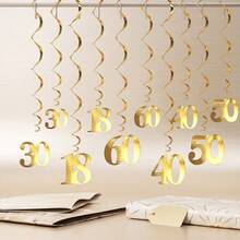 5pcs Gold PVC Spiral Hanging Decorations, Suitable For 18th, 30th, 40th, 50th, 60th Birthday Decorations, Suitable For 18th, 30th, 40th, 50th, 60th Anniversary, Party Background Decoration Supplies - Number Pendant - View 1