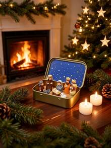 Set Kotak Kaleng Adegan Kelahiran Yesus Natal, Termasuk Patung Yesus, Cocok untuk Memajang Gambaran Keluarga Kudus, Set Adegan Kelahiran Yesus Mini dari Resin Buatan Tangan, Hadiah Dekorasi Natal yang Sempurna, Cocok untuk Dipajang di Meja Kantor - MultiWarna - View 4