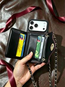 1pc Luxury Fragrance Snake Pattern Colorblock Phone Case, Chain Crossbody Strap Lock Card Holder Integrated Anti-Drop Anti-Shock Fashion Protective Cover Compatible With Apple/ Galaxy S24 Ultra/S26 Ultra/ 17 Pro Max/16 Pro Max/12 Pro/13/14 Plus/15 Pro Max/15/16/16 Pro/12/14/14 Pro/18/18 Pro Max - Reddish-brown - View 5
