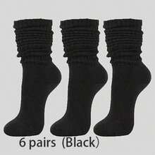 1/3/6 Pairs Women's Casual Knitted Socks, Elastic Mid-Calf Socks, Spring/Autumn Style, Pilates Socks, Yoga Socks - Multicolor - View 13
