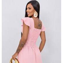 Women's Tailored Cropped Ruffle Sleeve Midi Skirt Set Front Slit High Waist Elegant Women's Fashion ✨ - 淺粉色 - 查看 3