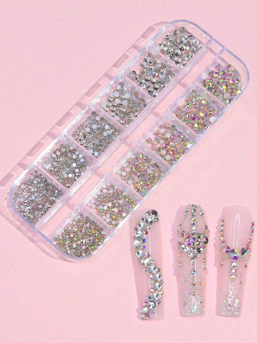12 Grids/Box Multicolor Flat Bottom Rhinestone Nail Art Decoration Diy Nail Charms Nail Gems Nail Supplies Nails - Multicolor - View 1