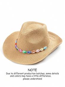 1 pieza Sombrero de vaquero de paja bohemio de unicolor, casual, protección solar, adecuado para todas las estaciones, unisex, versátil para el transporte - Sombrero con forma de lágrima - Ver 48