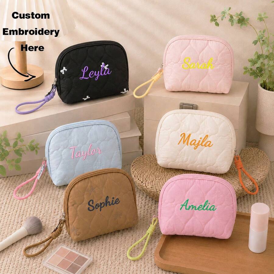 Personalized Small Quilted Toiletry Bag With Contrast Wrist Strap, Fashion Mini Cosmetic Makeup Pouch, Portable Lipstick And Toiletry Organizer - Multicolor - View 1
