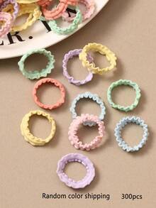 100/300/500pcs/Set Small Women's Rubber Band Hair Ties Sweet Ruffled Wave Hair Ropes Pink Colorful Coffee Cute High Elasticity Non-Damaging Hair Ties (Random Color) - Multicolor - View 8