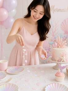 100件珍珠粉美人魚貝殼亮片紙花，生日裝飾，包含海星與海洋主題桌飾，適用於聖誕節、萬聖節 - 多色 - 查看 6