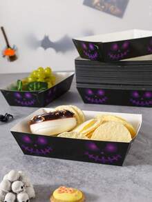 20/30/40pcs Purple Pumpkin Face Halloween Disposable Paper Food Boxes, Suitable For Cookies, Snacks, Popcorn, Fries, Candy Buffet, Dessert Table, Movie Night, Party Tableware Supplies - Purple Scary  Face - View 1