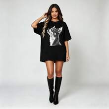 Camiseta Mujer Estampado Chihuahua, Ropa Casual Manga Corta para Amantes de Mascotas y Dueños de Chihuahua - Negro - Ver 1