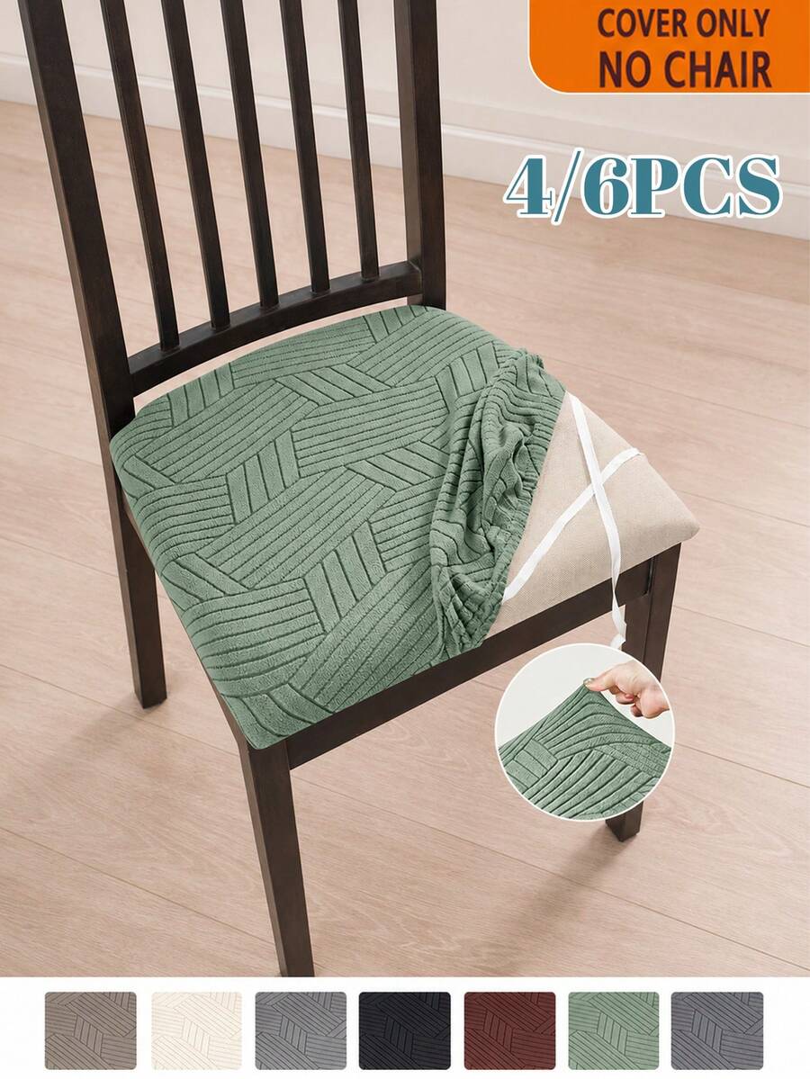 4/6pcs Set Jacquard T-Shaped Striped Plaid Elastic Table & Chair Covers, Suitable For Home, Hotel, Restaurant, All Seasons