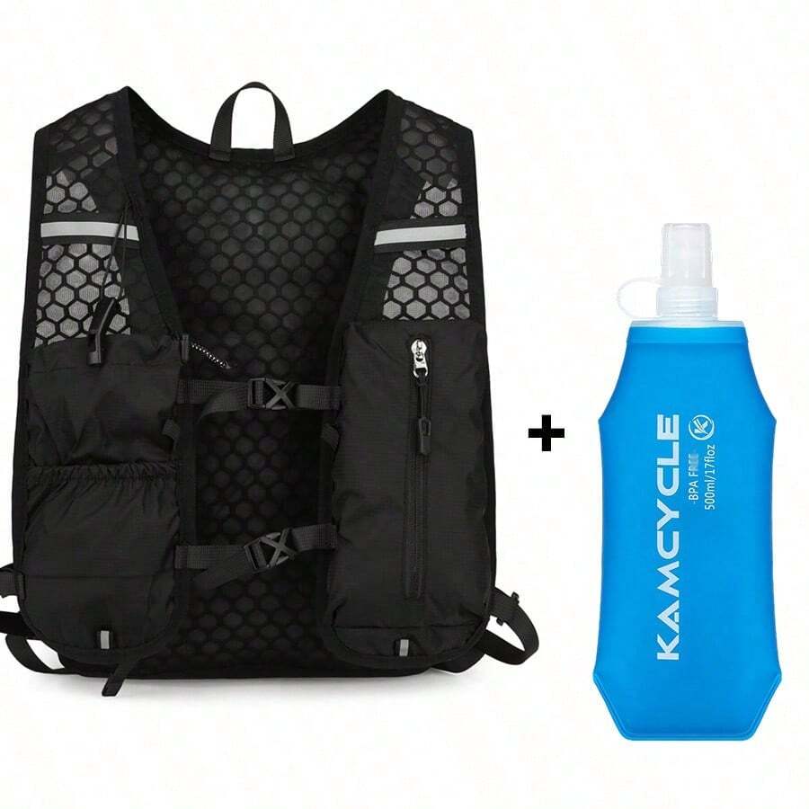 500ml Soft Water Bottle Hydration Vest, Lightweight Backpack With Water Bottle Holder, Unisex Running Vest With Storage Function, Adjustable Shoulder Straps, Suitable For Trail Running, Marathon, Cycling And Other Sports - 黑色 - 查看 1