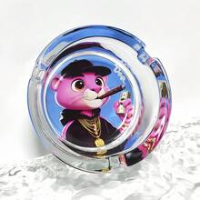 粉色豹子戴帽子創意時尚圖案玻璃菸灰缸，3.34英吋圓形菸灰缸酒吧裝飾，居家裝飾菸灰缸，卡通主題菸灰缸，送給朋友的禮物 - 創意圖案 - 查看 4