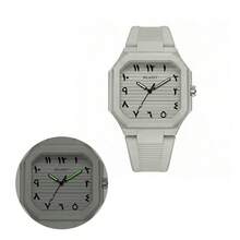 1pc Minimalist Arabic Dial Luminous Quartz Watch, Square Rubber Strap Wristwatch, Niche Design Unisex Versatile Watch, Suitable For Couples Daily Commute, Can Be Used As Valentine's Day, Anniversary Gift, High-End Couple Watch For Loved Ones, Gift Box Not Included - Grey - View 5