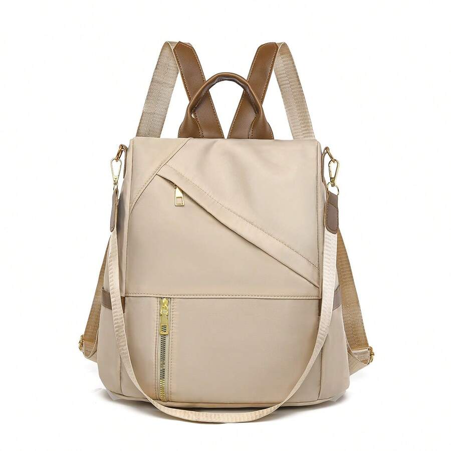 LECEY Women's Diamond Quilted Embroidered Backpack, Suitable For Daily Commute, Travel, Shopping And Street Wear - Khaki - View 1