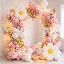 134Pcs Gold Pink White Balloon Arch Garland Kit With Daisy Foil Balloons For Birthday Party All Seasons Celebration Home Wedding Backdrop Decor Supplies - Multicolor - View 4