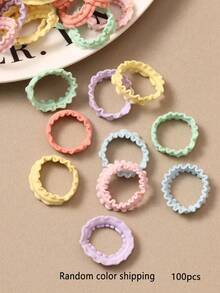 100/300/500pcs/Set Small Women's Rubber Band Hair Ties Sweet Ruffled Wave Hair Ropes Pink Colorful Coffee Cute High Elasticity Non-Damaging Hair Ties (Random Color) - Multicolor - View 6