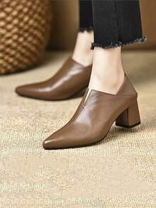 Women's Elegant High Heel Pumps, Solid Color PU Leather, Office Holiday All Season Wear, Fashionable High Heel Shoes - Chocolate Brown - View 4