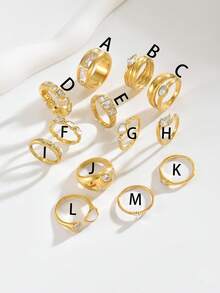 1pc Niche Premium Versatile Square Long Rhinestone Ring, Heart-Shaped Mother Of Pearl Ring, Marquise Zirconia Ring, Thin Pave Ring And More Styles Adjustable Index Finger Ring, Commute Date Elegant Layering Accessory, Exquisite Jewelry Gift For Best Friend And Girlfriend - Yellow Gold - View 5