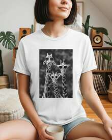 españa Camiseta Gráfica Casual para Amantes de Animales con Diseño de Jirafa y Gafas de Sol Blancas y Negras - Blanco - Ver 1