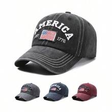 1pc America 3D Embroidered Letter, EST 1776 Embroidered, United States Of America Flag Embroidered, US Flag Embroidered Baseball Cap, Fashionable Casual Soft Top Hat, Outdoor Sports Sun Hat, Unisex - Multicolor - View 1