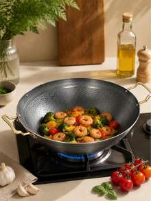 Stainless Steel Honeycomb Non-Stick Stir-Fry Pan, Dual Handle Wok, Compatible With Induction Cooktop And Gas Stove Kitchen Cookware - View 5
