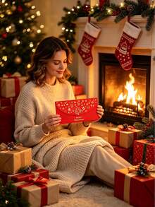 10/5/3pcs Christmas Red Envelopes, Gold Foil Design Christmas Cash Envelopes, Gift Envelopes, Merry Christmas Decoration, Gold Foil Design Party, New Year, Red Envelopes, For Chinese New Year Decoration, Giving Red Envelopes And Unique Collectibles - Christmas Edition - View 10