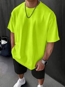 Basic Gym Performance Tee, Oversized Heavyweight Breathable Cotton, Summer Workout Shirt For Men - 螢光綠 - 查看 9