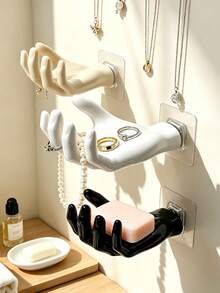 1pc Modern Minimalist Plastic Hand Shaped Self Adhesive Wall Hook,No Drill Open Palm Holder,Multi-Purpose Rack For Jewelry,Soap & Small Accessories, Vanity, Dressing Room Daily Use,Spooky Halloween‑Themed Fake Hand Prop - Multicolor - View 2