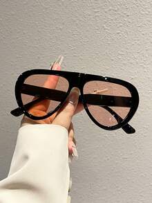 1 pieza Gafas de moda estilo piloto oversized para mujer 2026 nuevas, montura completa, gafas decorativas casuales para exteriores, accesorios de moda elegantes para viajar para damas - 3790 - Ver 3