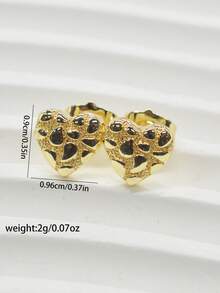 1 Pair Fashion Asymmetrical Texture Heart Gold Block Stud Earrings, Women's Fashion Daily Hip-Hop Versatile Party, Gathering Wear Earrings, Christmas, Halloween, Valentine's Day Gift - Gold - View 8