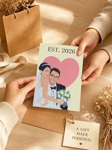 1PC Customized Photo Flat Illustrations For Wedding Greeting Cards, Personalized Couple Portraits For Folded Message Cards, Customized Anniversary Wedding Frame Cards. - Multicolor - View 9