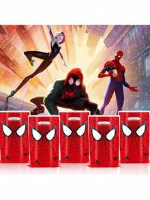 10pcs/Set Die-Cut Plastic Gift Bags, Red Hero Mask Print Souvenir Candy Bags, Superhero Theme Birthday Party Candy Toy Packaging Gift Bags - Multicolor - View 2