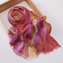 1 New Cotton Scarf Gradual Change Color Striped Headscarf, Retro Versatile Print Women's Long Pleated Shawl - Multicolor - View 17
