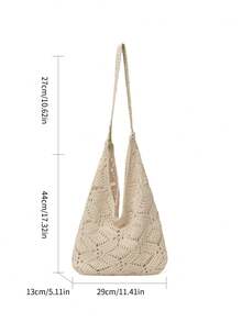 Borsa a tracolla da donna di grande capacità, borsa tote da shopping in stile bohémien intrecciata a mano in paglia - Bianco - Visualizzare 8