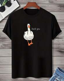 Vintage Fun Duck Cartoon-Muster T-Shirt For Men, Breathable Short-Sleeve Design, Versatile Basic Casual T-Shirt For Year-Round Wear. - 黑色 - 查看 2