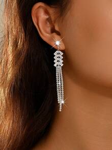 Fashionable Bridal Long Tassel Earrings, Shiny Chain Earrings, Banquet Date Formal Occasion Valentine's Day Jewelry - Multicolor - View 9