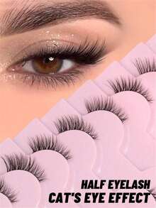 10 Pairs/Box Half-Length False Eyelashes, Transparent Stem, Natural Short Style 5-8mm, Suitable For Small Eyes Girls, Daily Natural Look - 黑色 - 查看 1