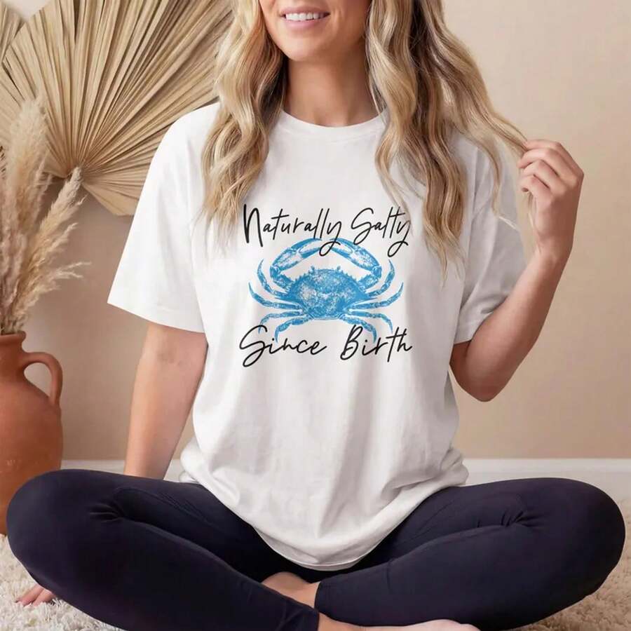 Camiseta Comfort Colours, Camiseta con diseño de cangrejo, Camiseta con diseño de playa costera, Camiseta de agua salada, Camiseta unisex, Camiseta de playa, Regalo para vacaciones - Blanco - Ver 1