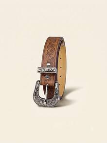 Teenager New Fashion Retro Embossed Belt, High-Quality PU Material, Suitable For Jeans, Dresses, All Seasons - Brown - View 5